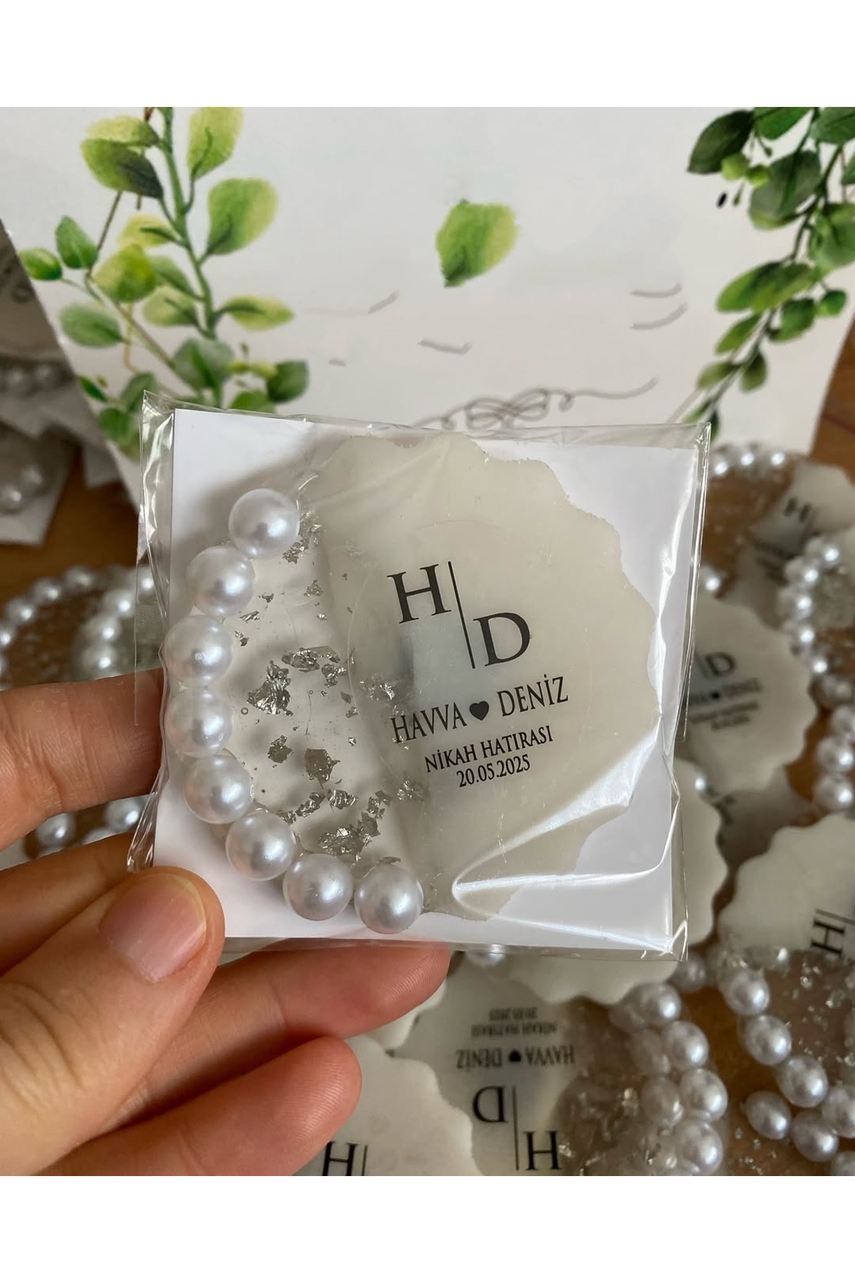 İncili Epoksi Magnet Paketli Nikah, Söz, Nişan Hediyelik - 50 Adet