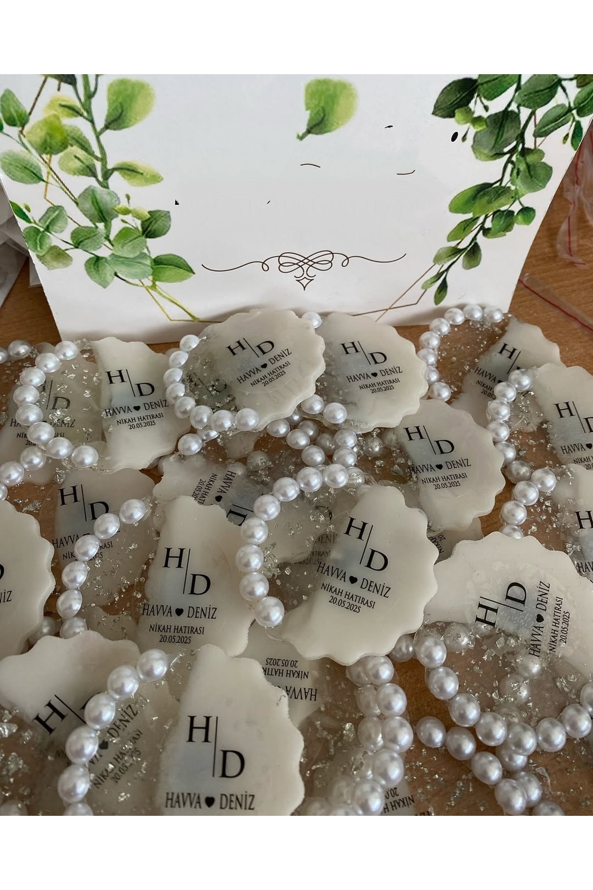 İncili Epoksi Magnet Paketli Nikah, Söz, Nişan Hediyelik - 50 Adet