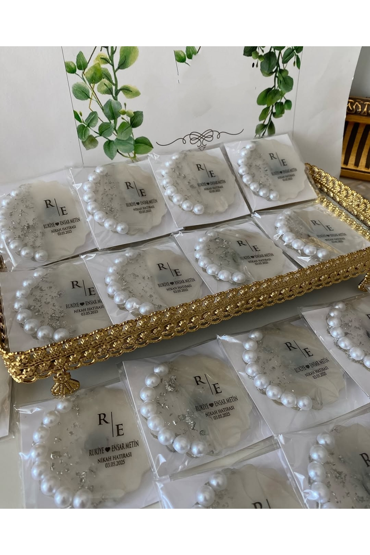 İncili Epoksi Magnet Paketli Nikah, Söz, Nişan Hediyelik - 25 Adet