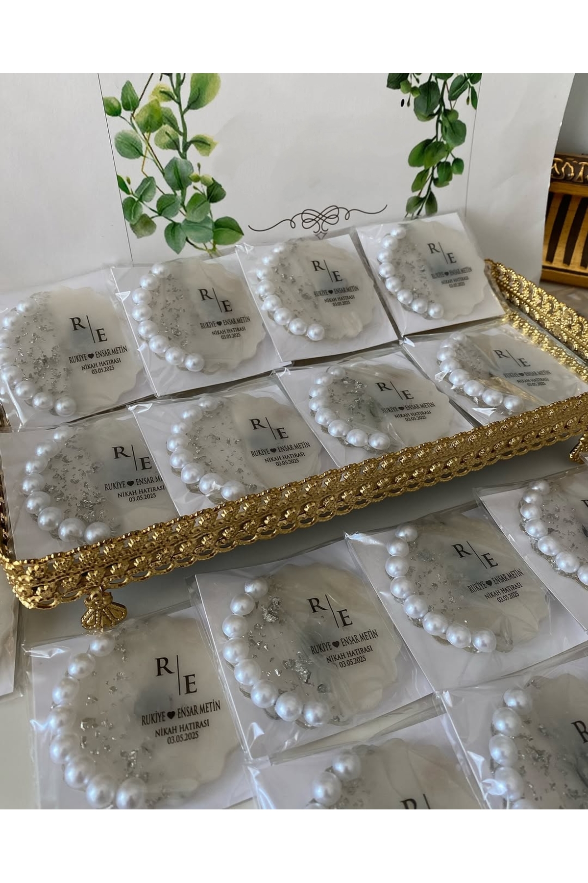İncili Epoksi Magnet Paketli Nikah, Söz, Nişan Hediyelik - 50 Adet
