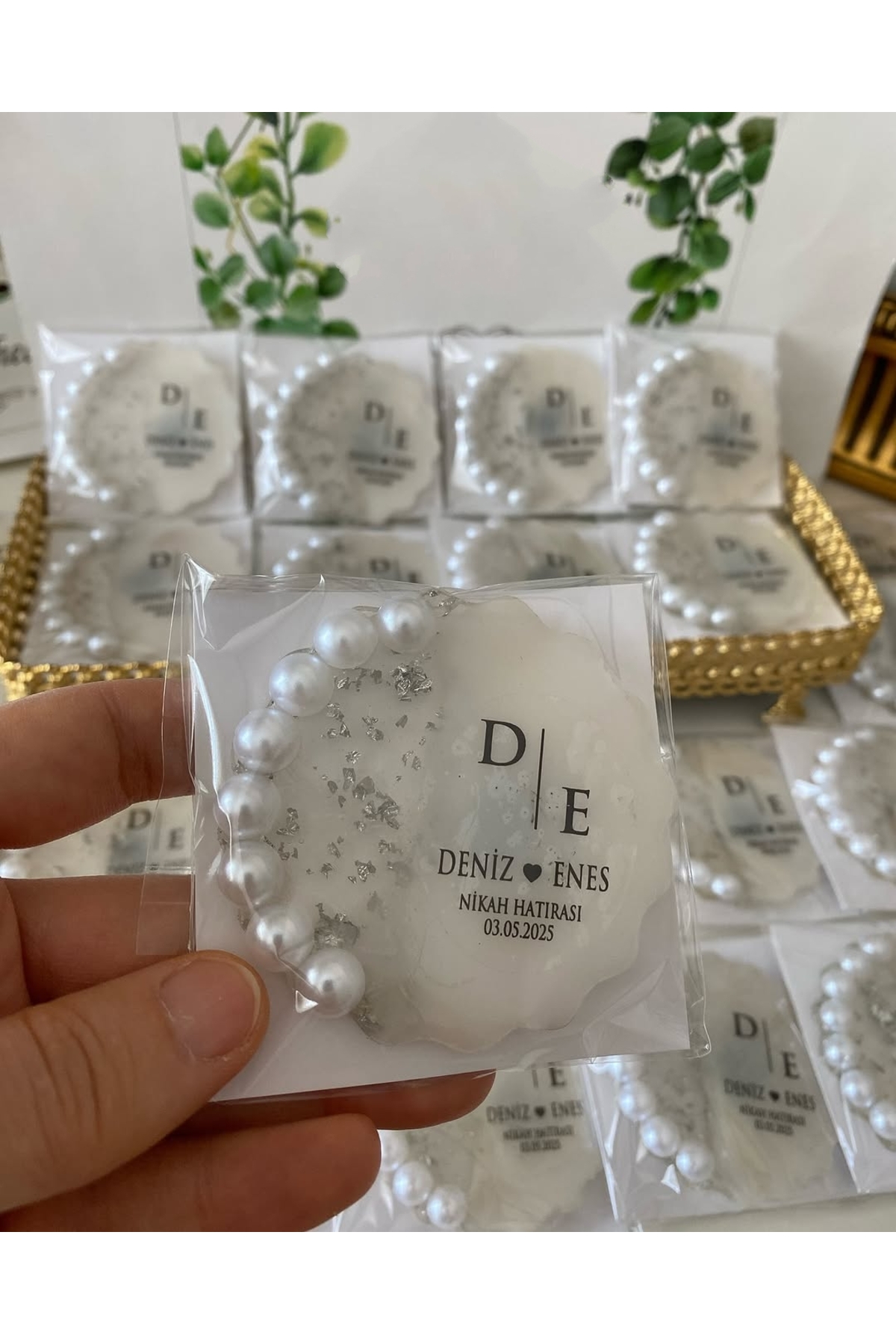 İncili Epoksi Magnet Paketli Nikah, Söz, Nişan Hediyelik - 50 Adet