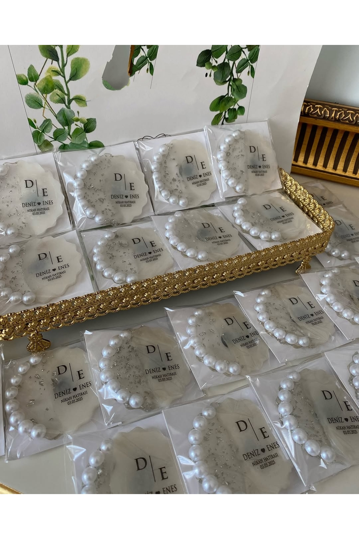 İncili Epoksi Magnet Paketli Nikah, Söz, Nişan Hediyelik - 50 Adet