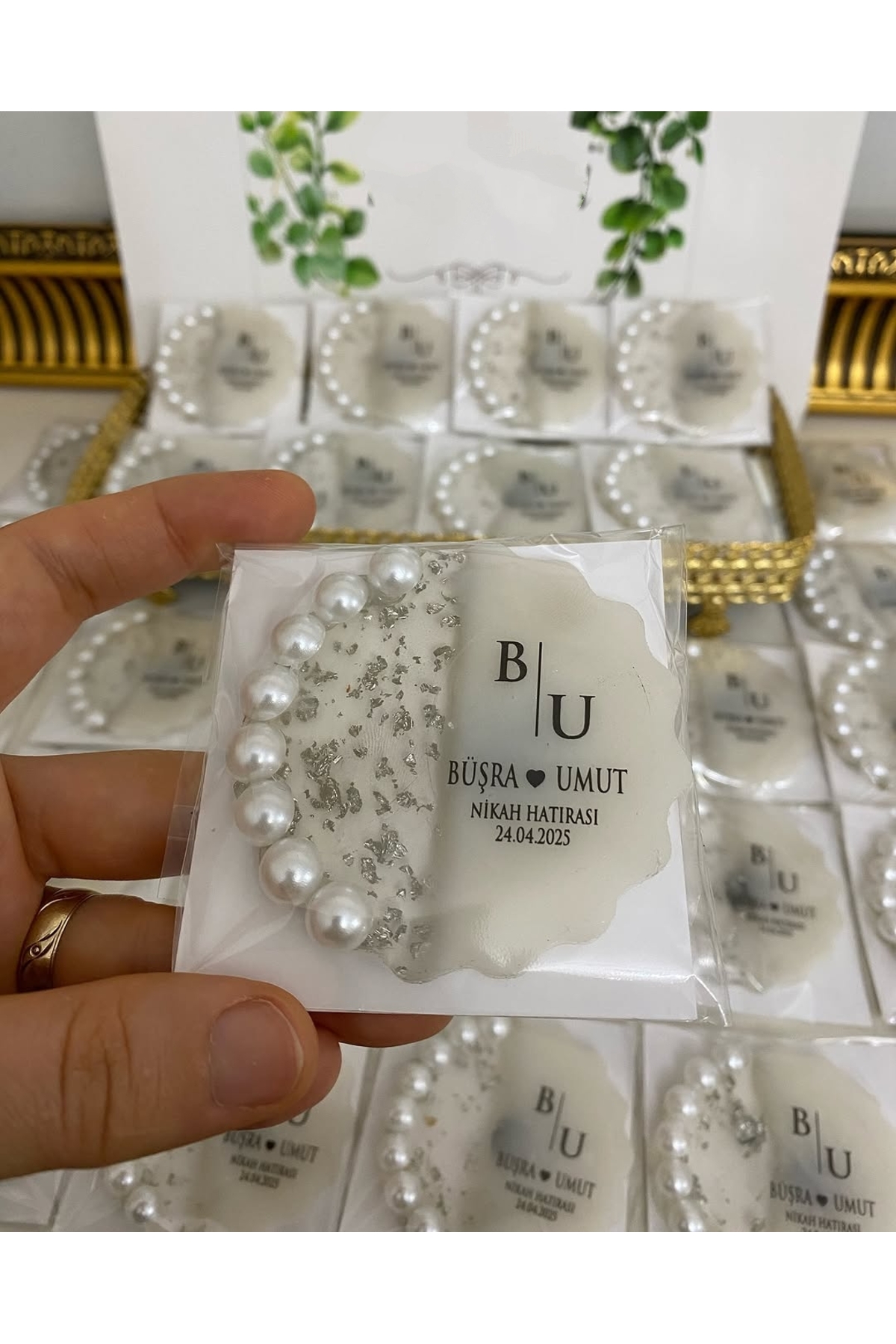 İncili Epoksi Magnet Paketli Nikah, Söz, Nişan Hediyelik - 25 Adet
