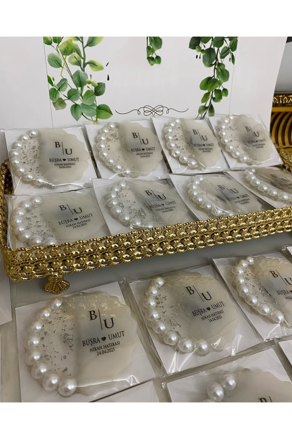 İncili Epoksi Magnet Paketli Nikah, Söz, Nişan Hediyelik - 50 Adet