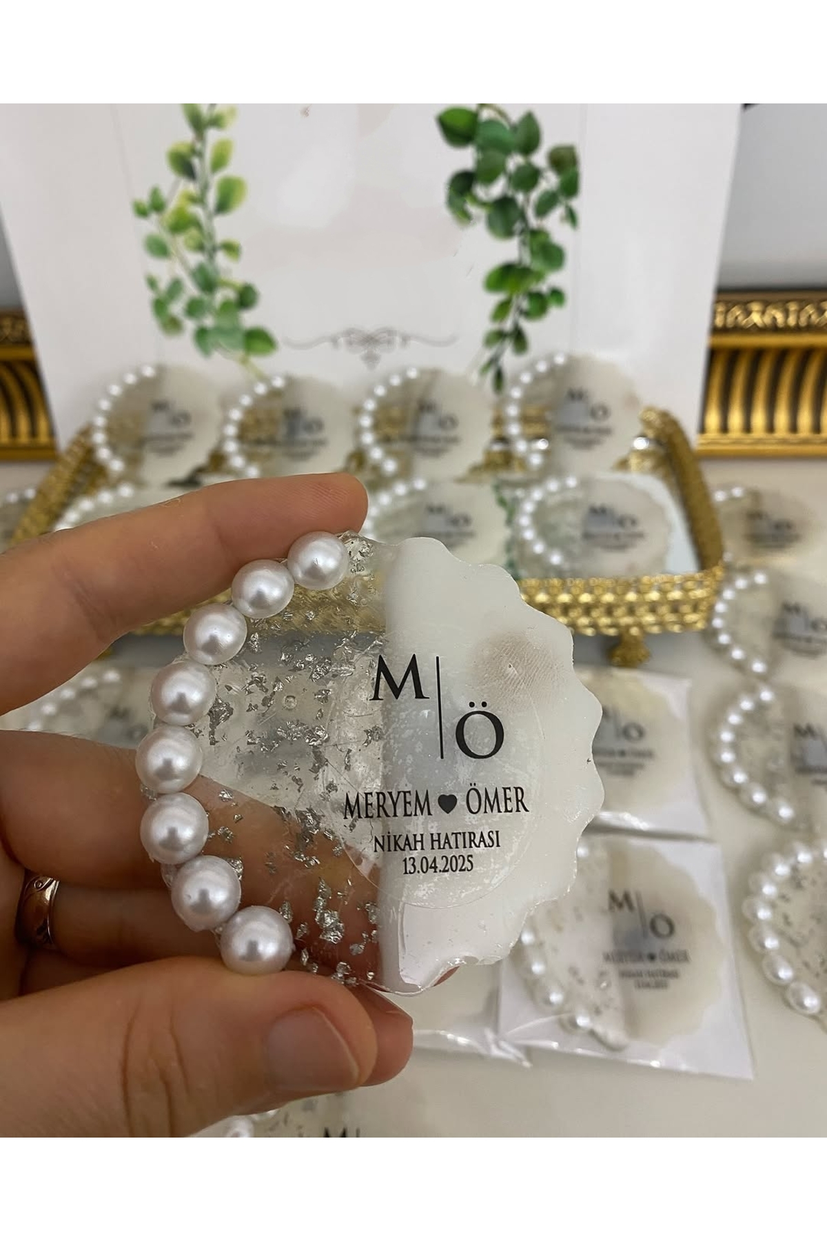 İncili Epoksi Magnet Paketli Nikah, Söz, Nişan Hediyelik - 50 Adet