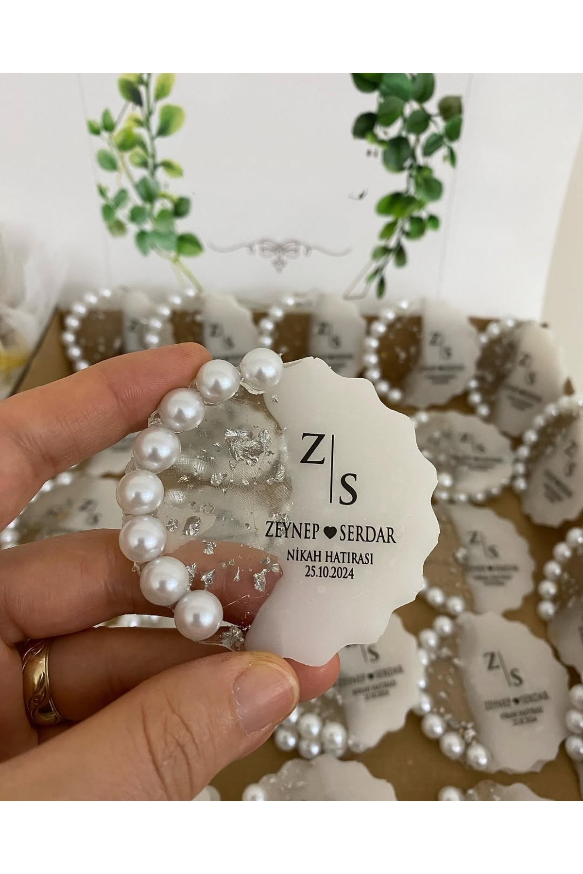 İncili Epoksi Magnet Paketli Nikah, Söz, Nişan Hediyelik - 25 Adet