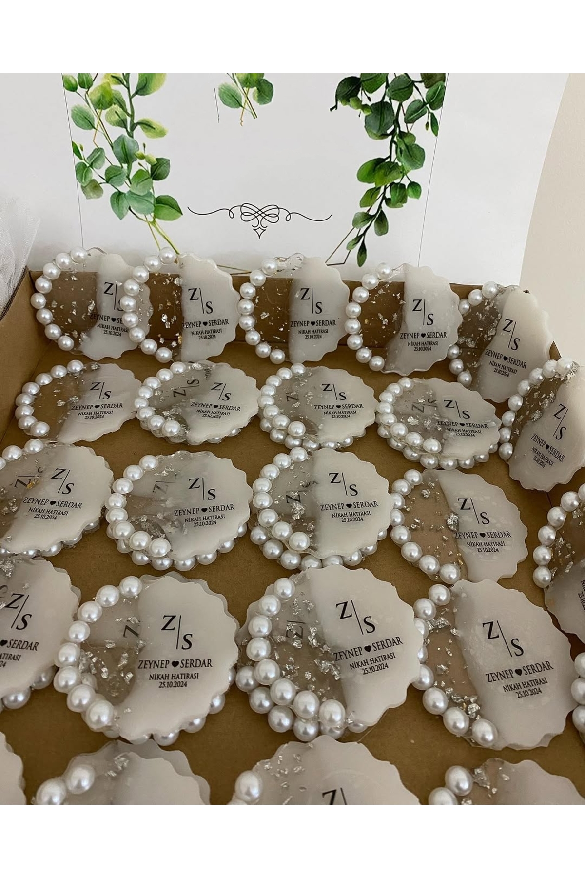 İncili Epoksi Magnet Paketli Nikah, Söz, Nişan Hediyelik - 50 Adet