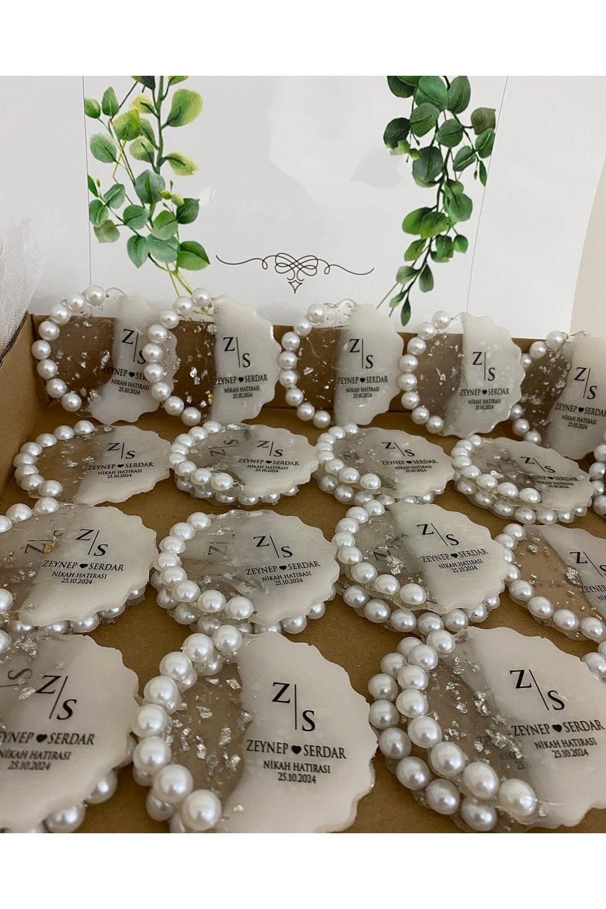 İncili Epoksi Magnet Paketli Nikah, Söz, Nişan Hediyelik - 50 Adet