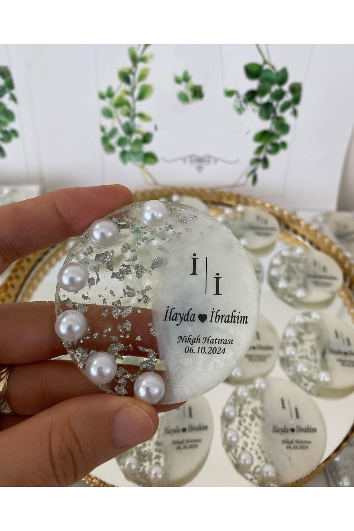 İncili Epoksi Magnet Paketli Nikah, Söz, Nişan Hediyelik - 25 Adet