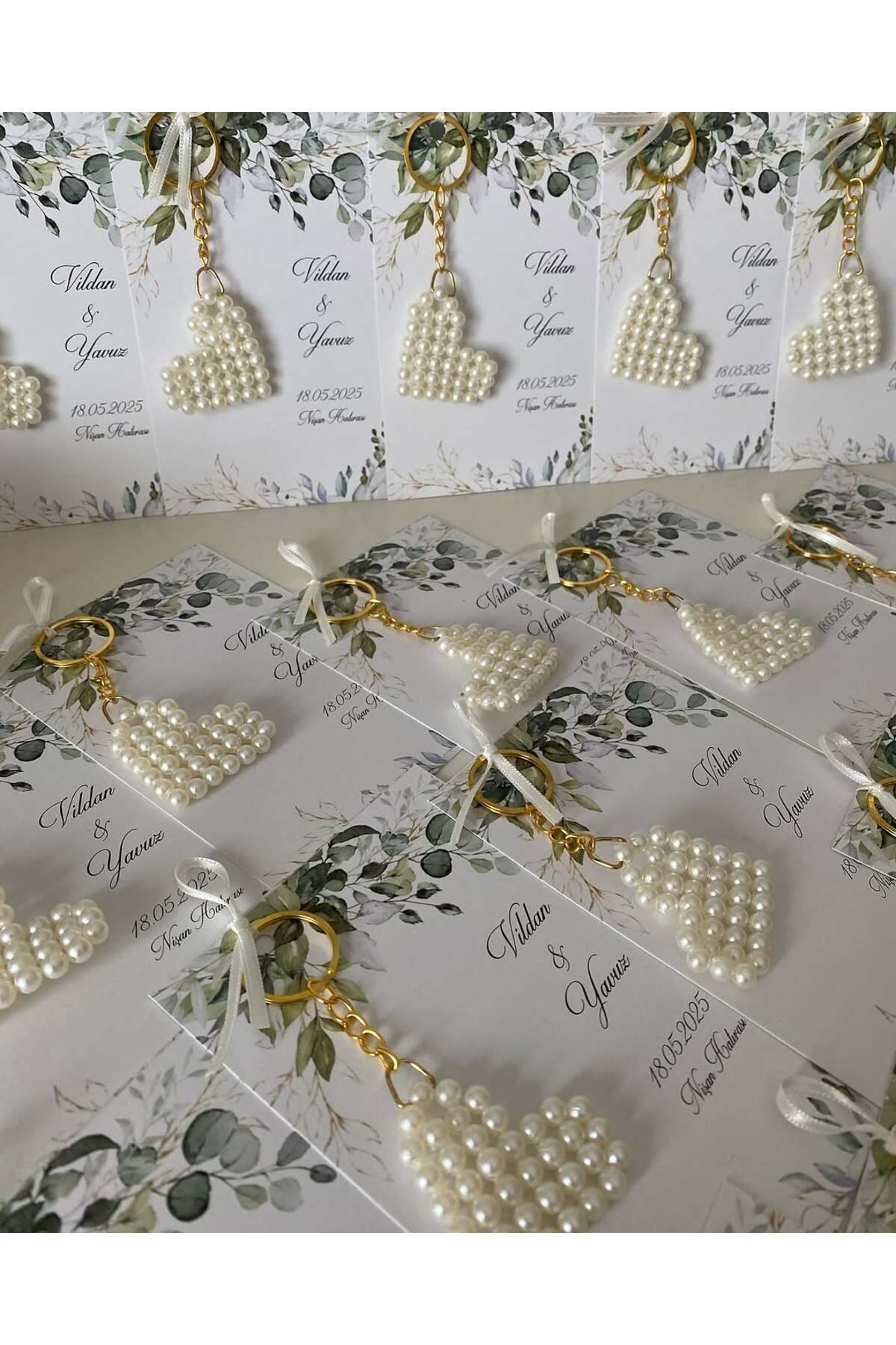 İncili Kalp Anahtarlık Nikah, Söz, Nişan Hediyelik - 25 Adet