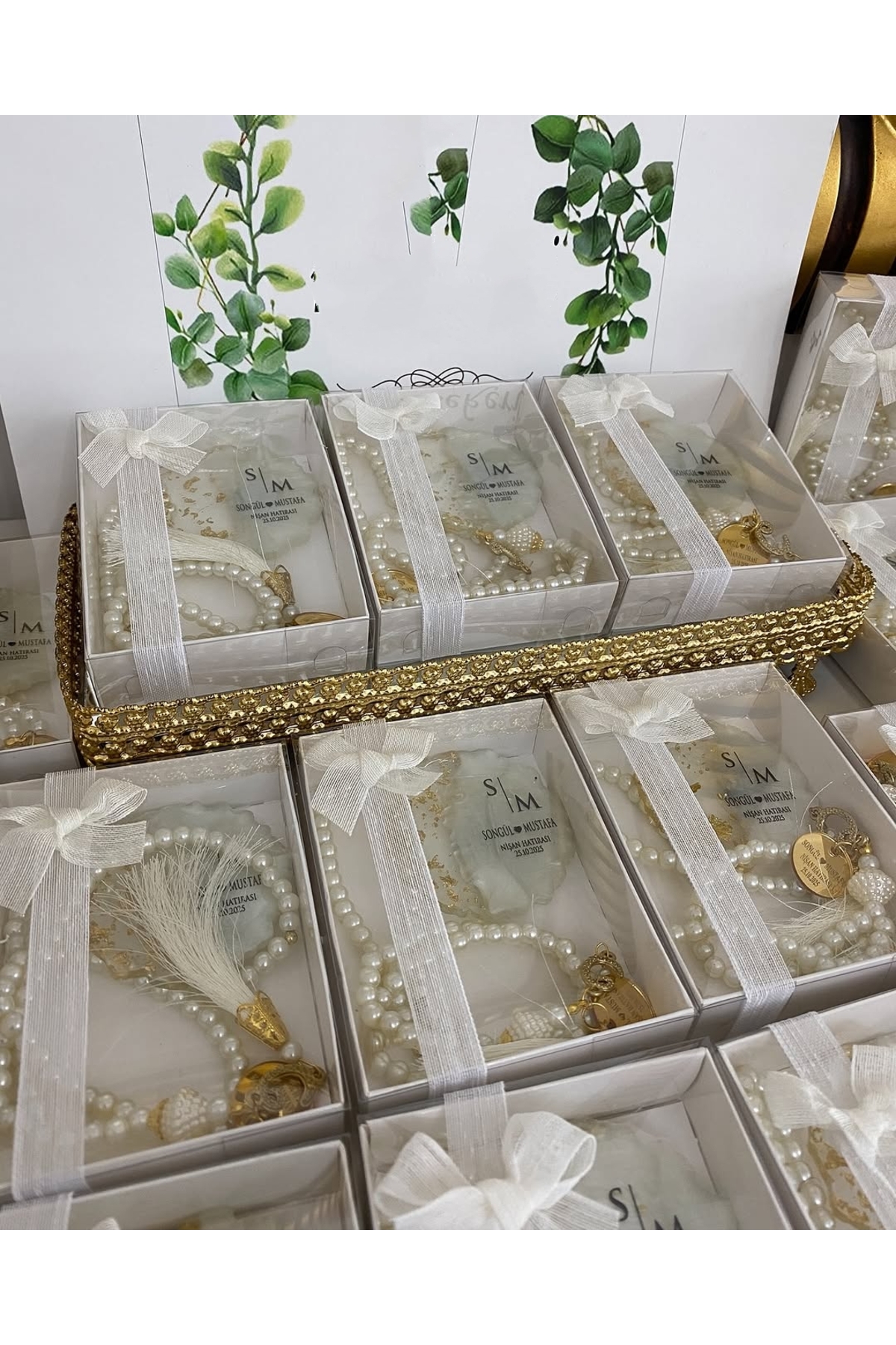 İnci Tesbih ve Epoksi Set Nikah, Söz, Nişan Hediyelik - 25 Adet