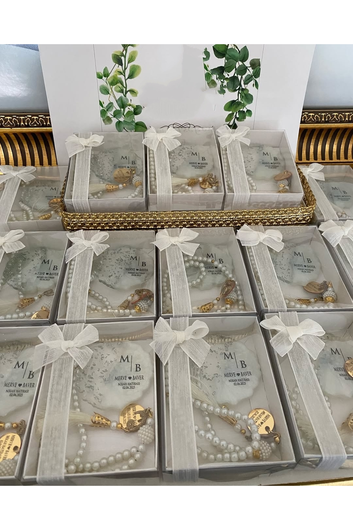 İnci Tesbih ve Epoksi Set Nikah, Söz, Nişan Hediyelik - 50 Adet