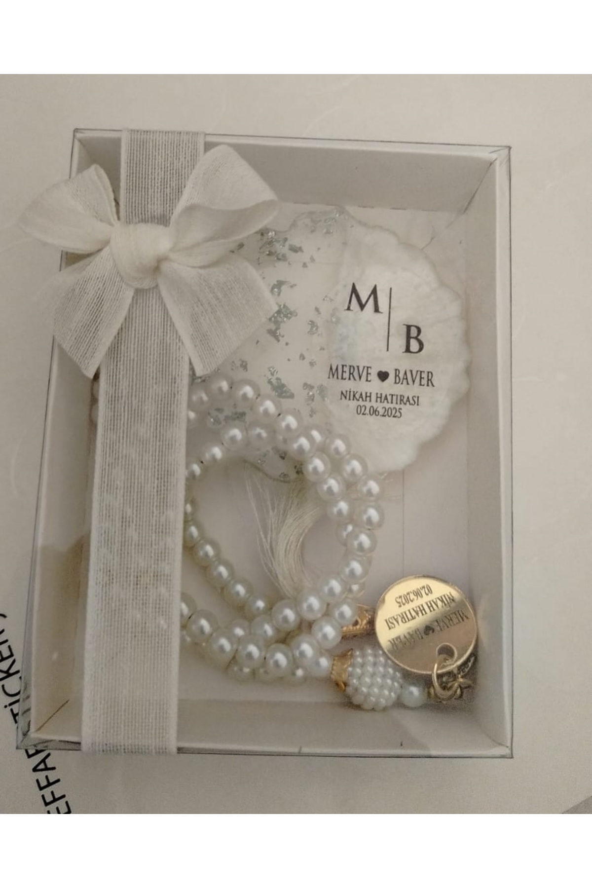 İnci Tesbih ve Epoksi Set Nikah, Söz, Nişan Hediyelik - 50 Adet