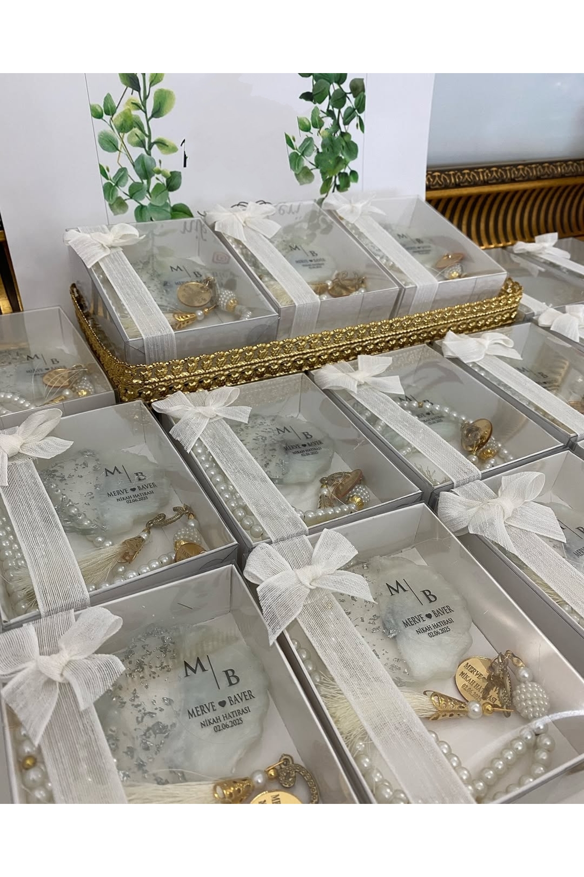 İnci Tesbih ve Epoksi Set Nikah, Söz, Nişan Hediyelik - 50 Adet