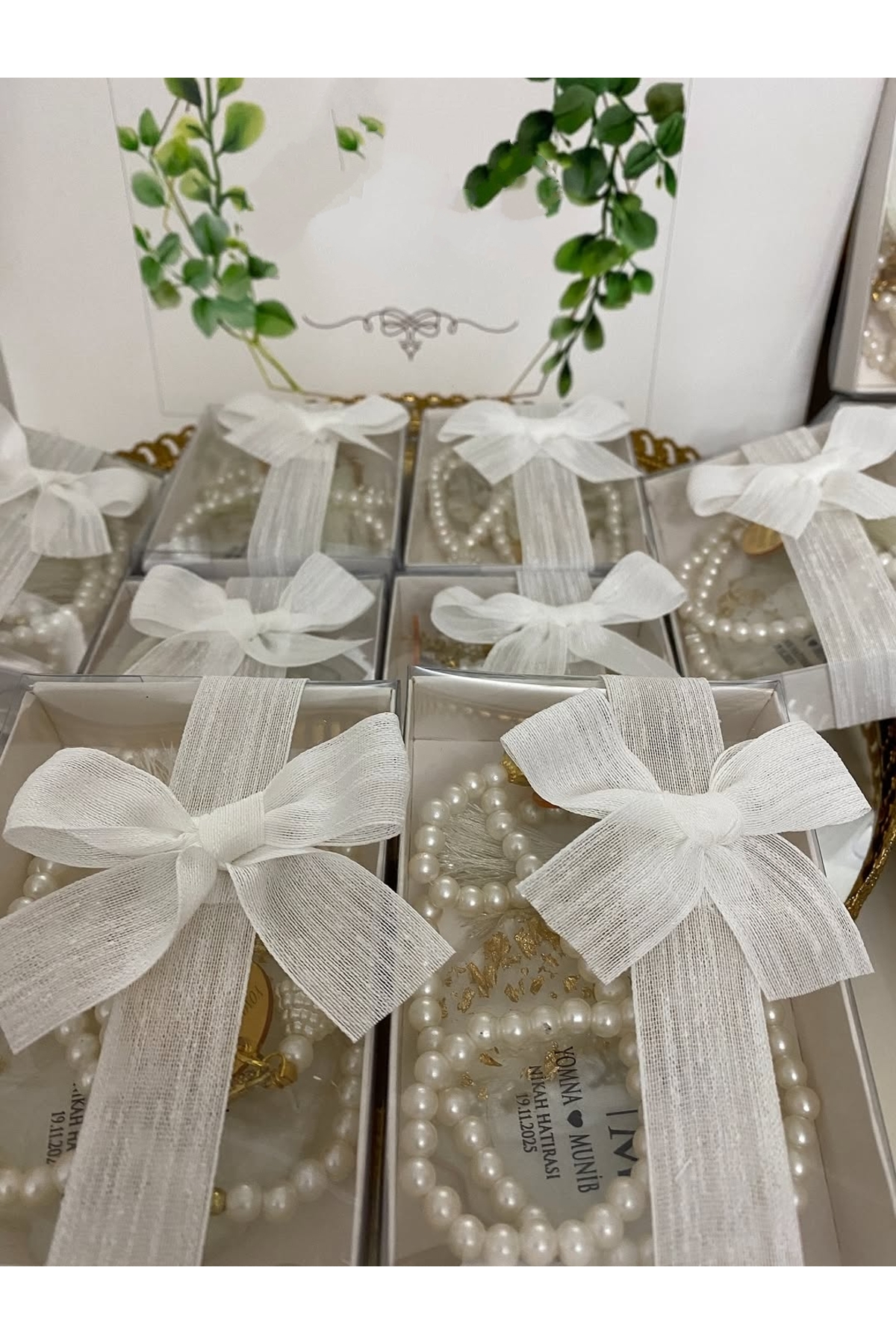 İnci Tesbih ve Epoksi Set Nikah, Söz, Nişan Hediyelik - 25 Adet