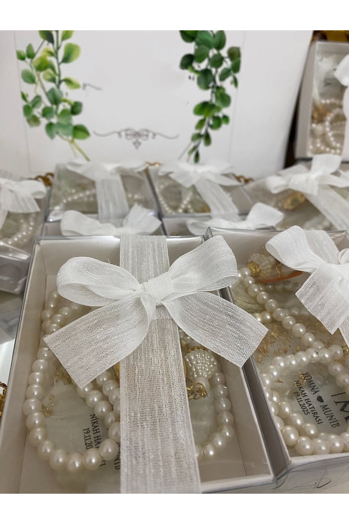 İnci Tesbih ve Epoksi Set Nikah, Söz, Nişan Hediyelik - 50 Adet