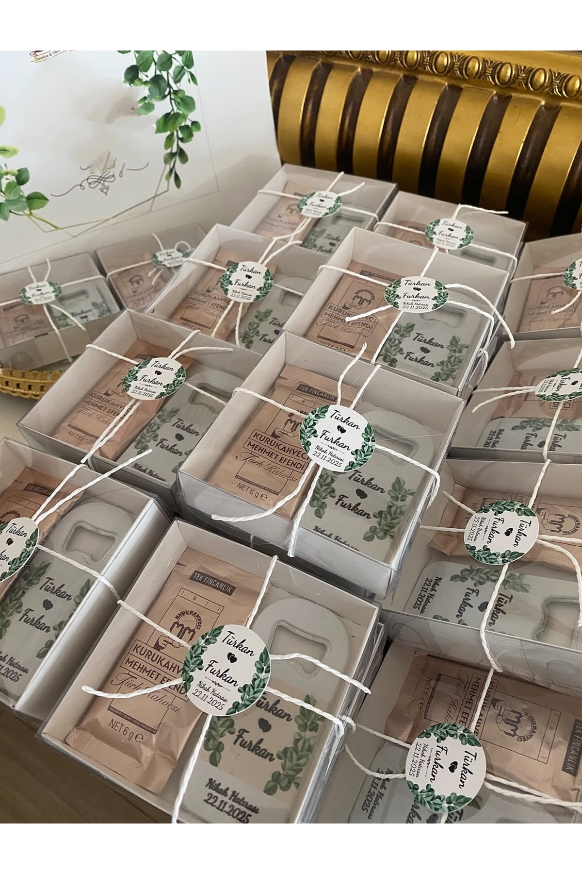 Kahve ve Açacak Magnet Set Nikah, Söz, Nişan Hediyelik - 50 Adet