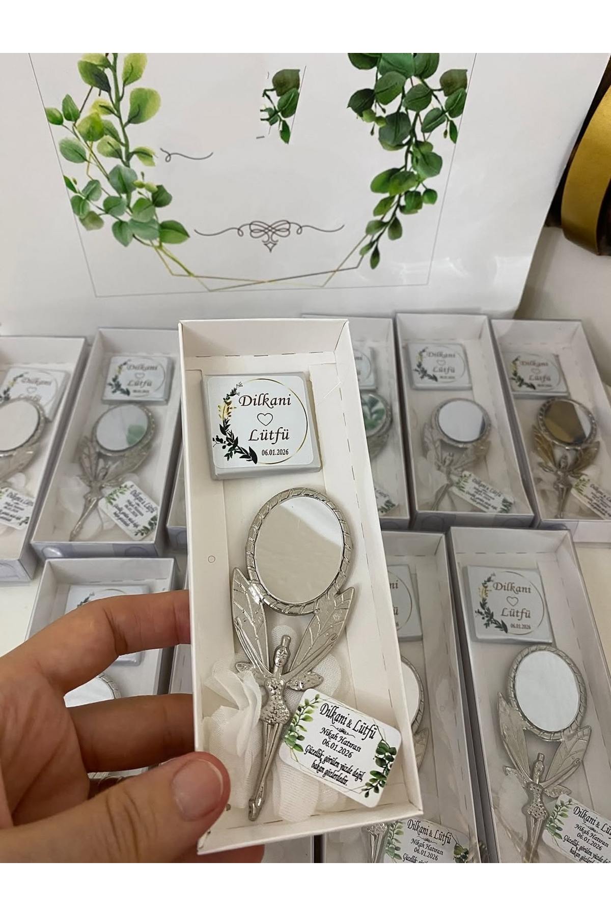 Metal Kına Ayna ve Çikolata Nikah, Söz, Nişan, Kına Hediyelik - 50 Adet