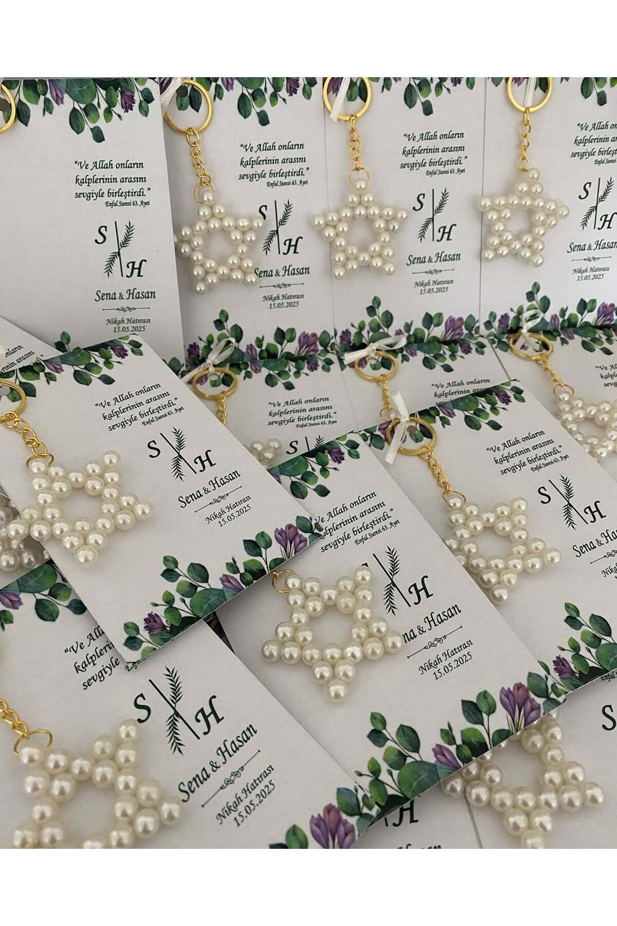 İnci Yıldız Anahtarlık Bebek, Nikah, Söz, Nişan Hediyelik - 25 Adet