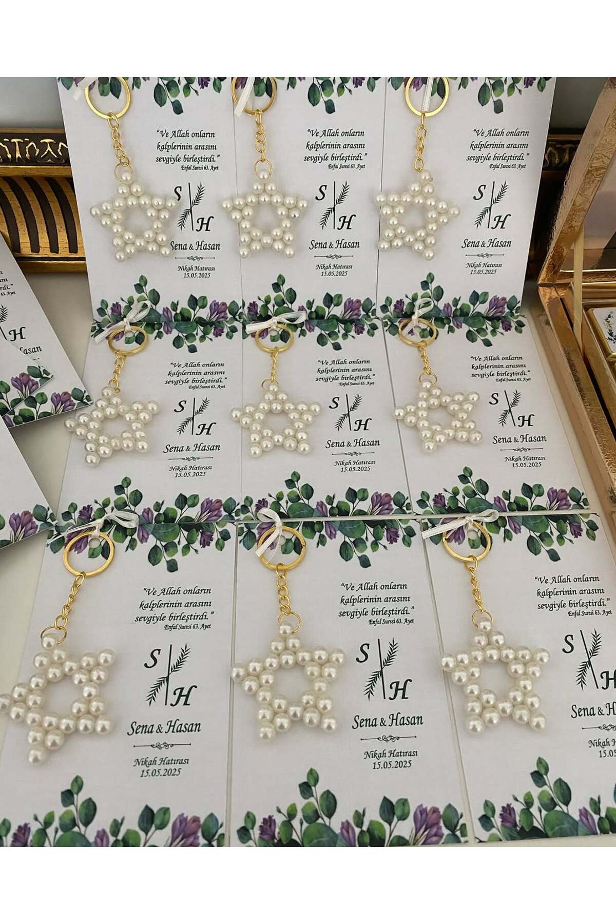 İnci Yıldız Anahtarlık Bebek, Nikah, Söz, Nişan Hediyelik - 25 Adet