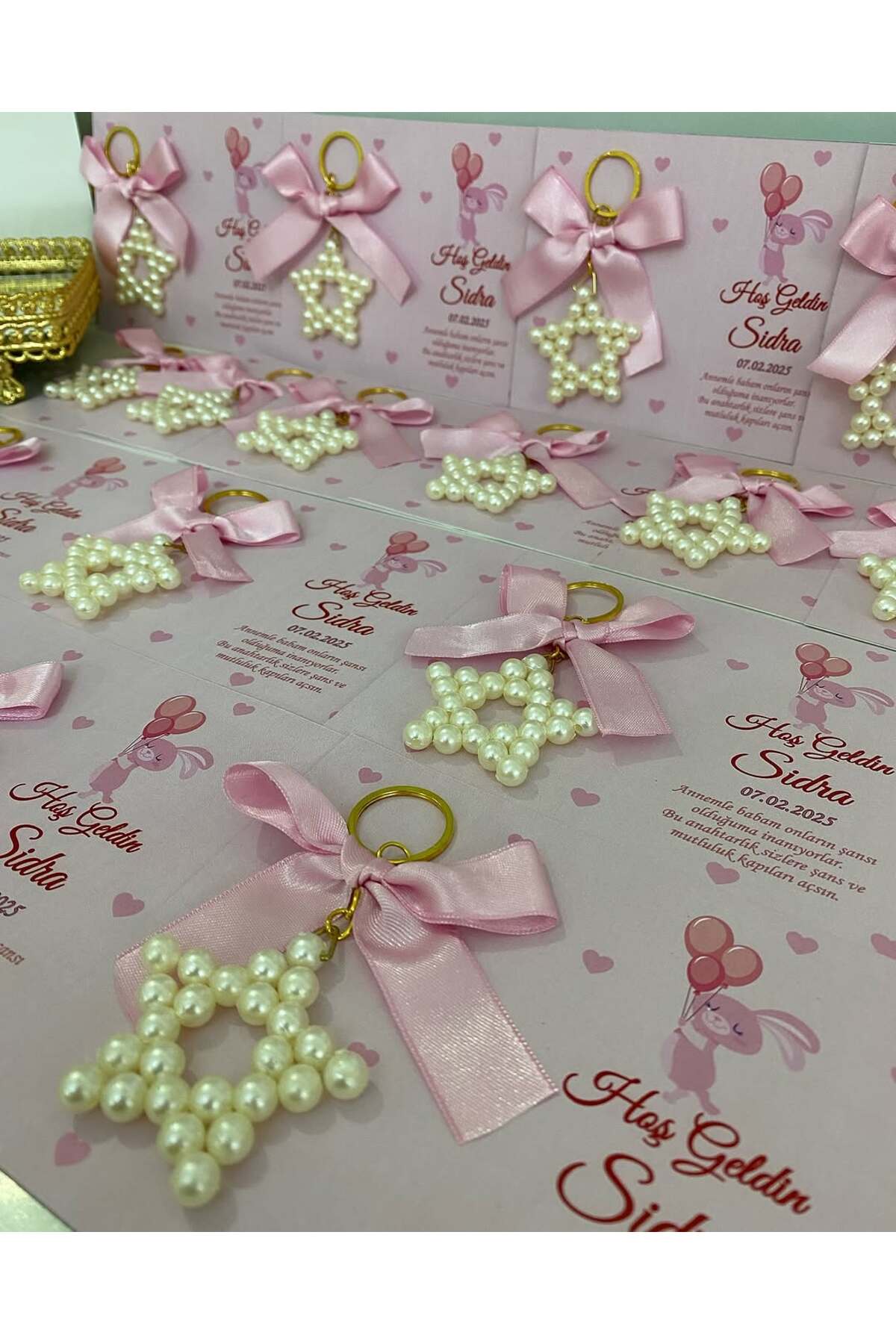 İnci Yıldız Anahtarlık Bebek, Nikah, Söz, Nişan Hediyelik - 25 Adet