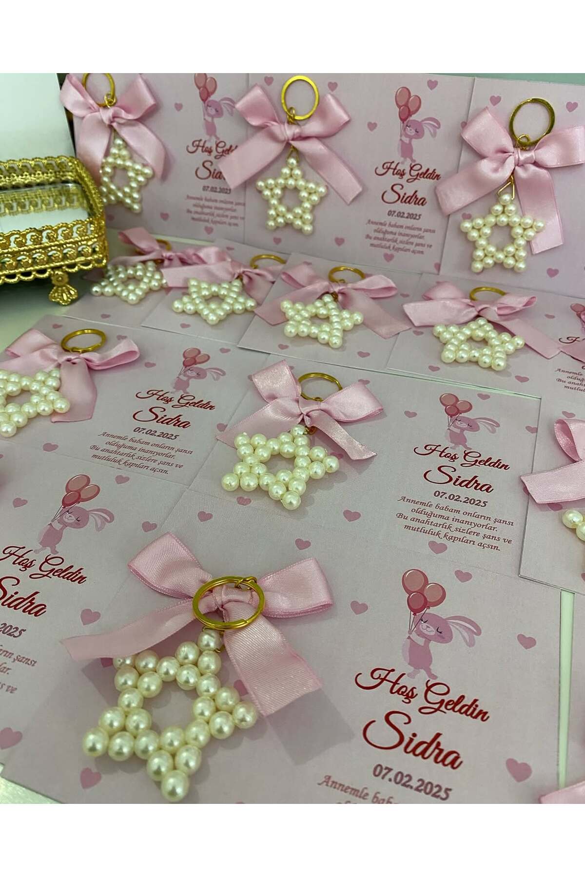 İnci Yıldız Anahtarlık Bebek, Nikah, Söz, Nişan Hediyelik - 50 Adet