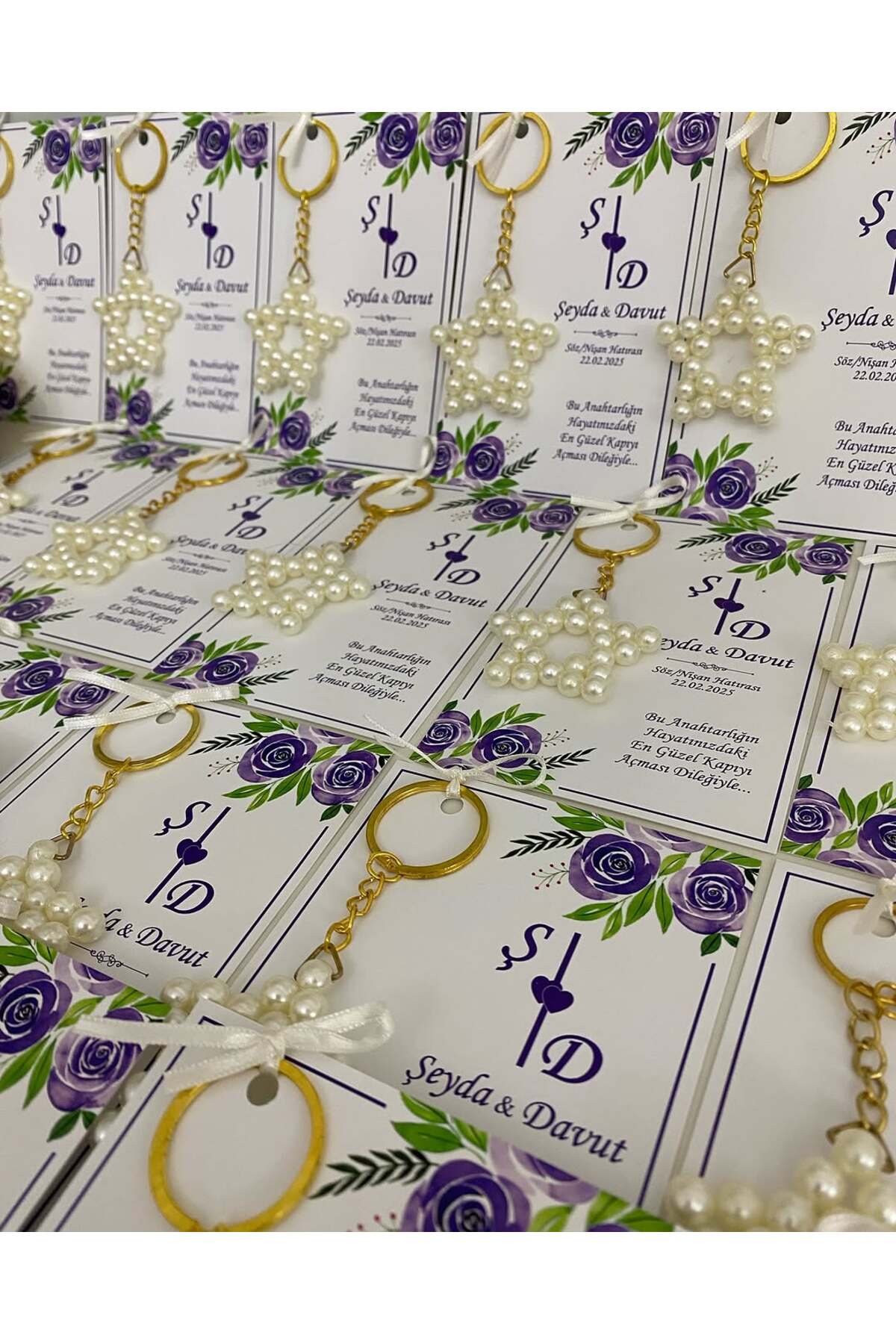 İnci Yıldız Anahtarlık Bebek, Nikah, Söz, Nişan Hediyelik - 25 Adet