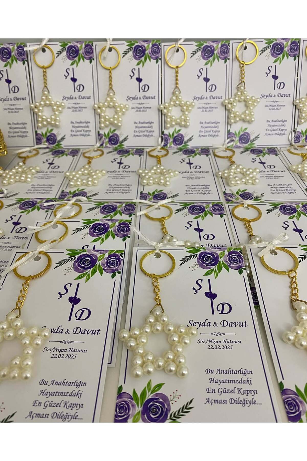 İnci Yıldız Anahtarlık Bebek, Nikah, Söz, Nişan Hediyelik - 25 Adet