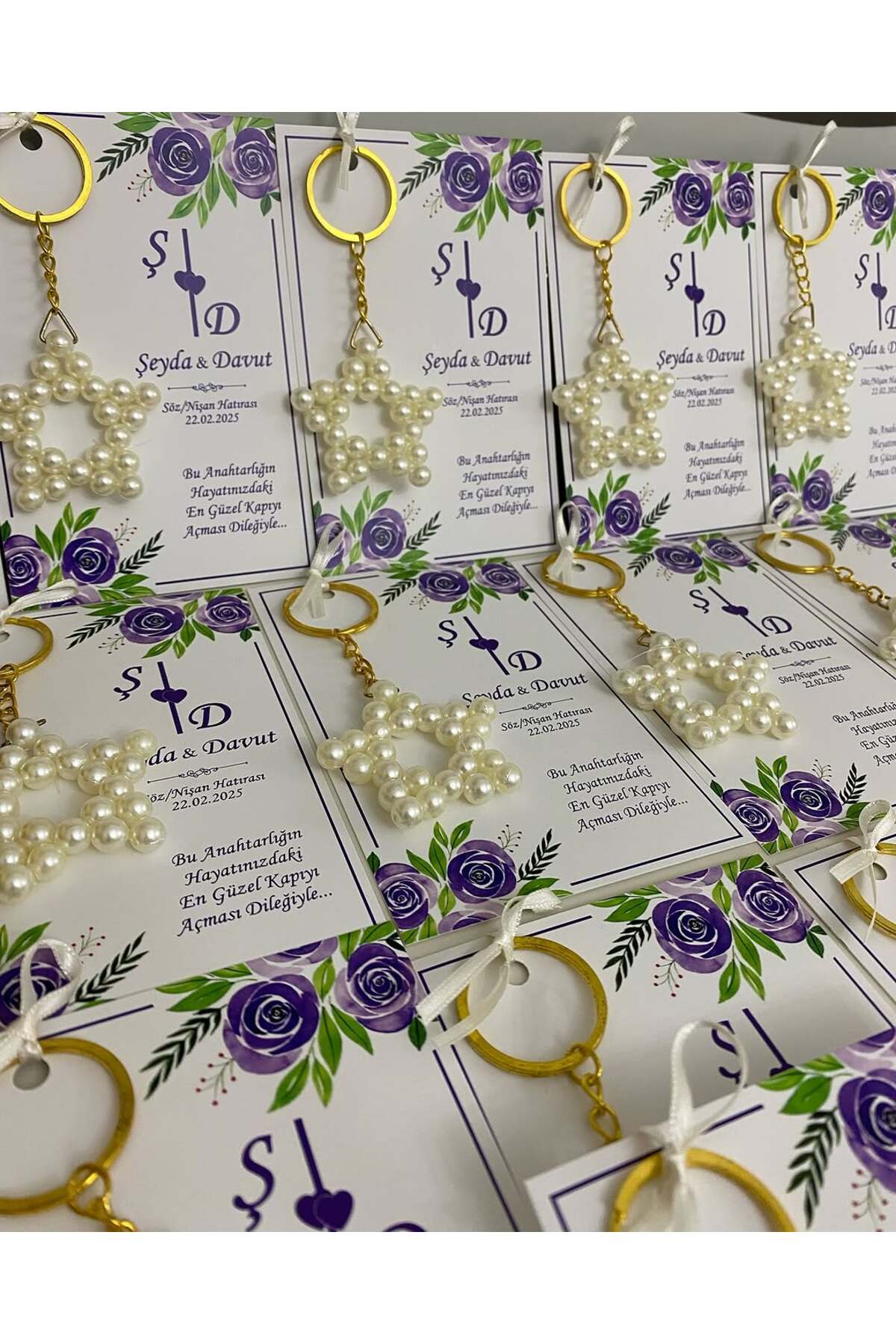 İnci Yıldız Anahtarlık Bebek, Nikah, Söz, Nişan Hediyelik - 50 Adet