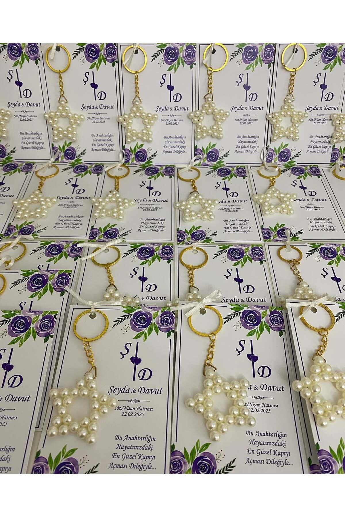 İnci Yıldız Anahtarlık Bebek, Nikah, Söz, Nişan Hediyelik - 50 Adet