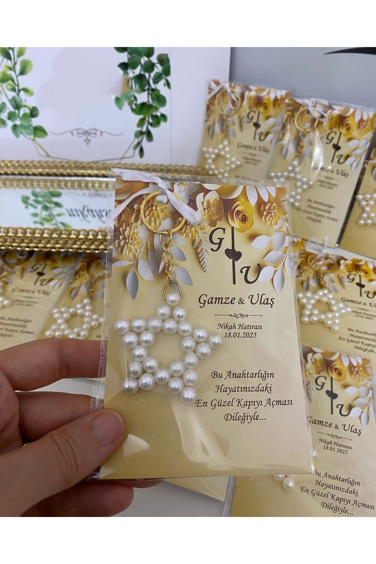 İnci Yıldız Anahtarlık Bebek, Nikah, Söz, Nişan Hediyelik - 25 Adet