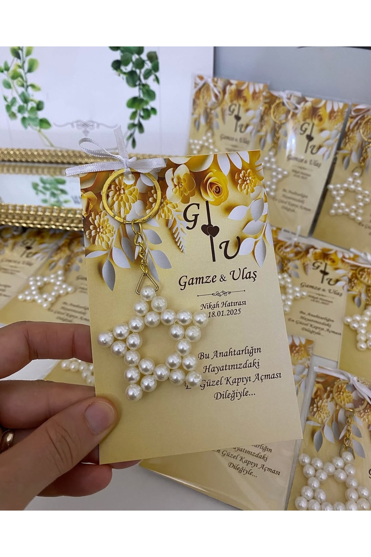 İnci Yıldız Anahtarlık Bebek, Nikah, Söz, Nişan Hediyelik - 25 Adet