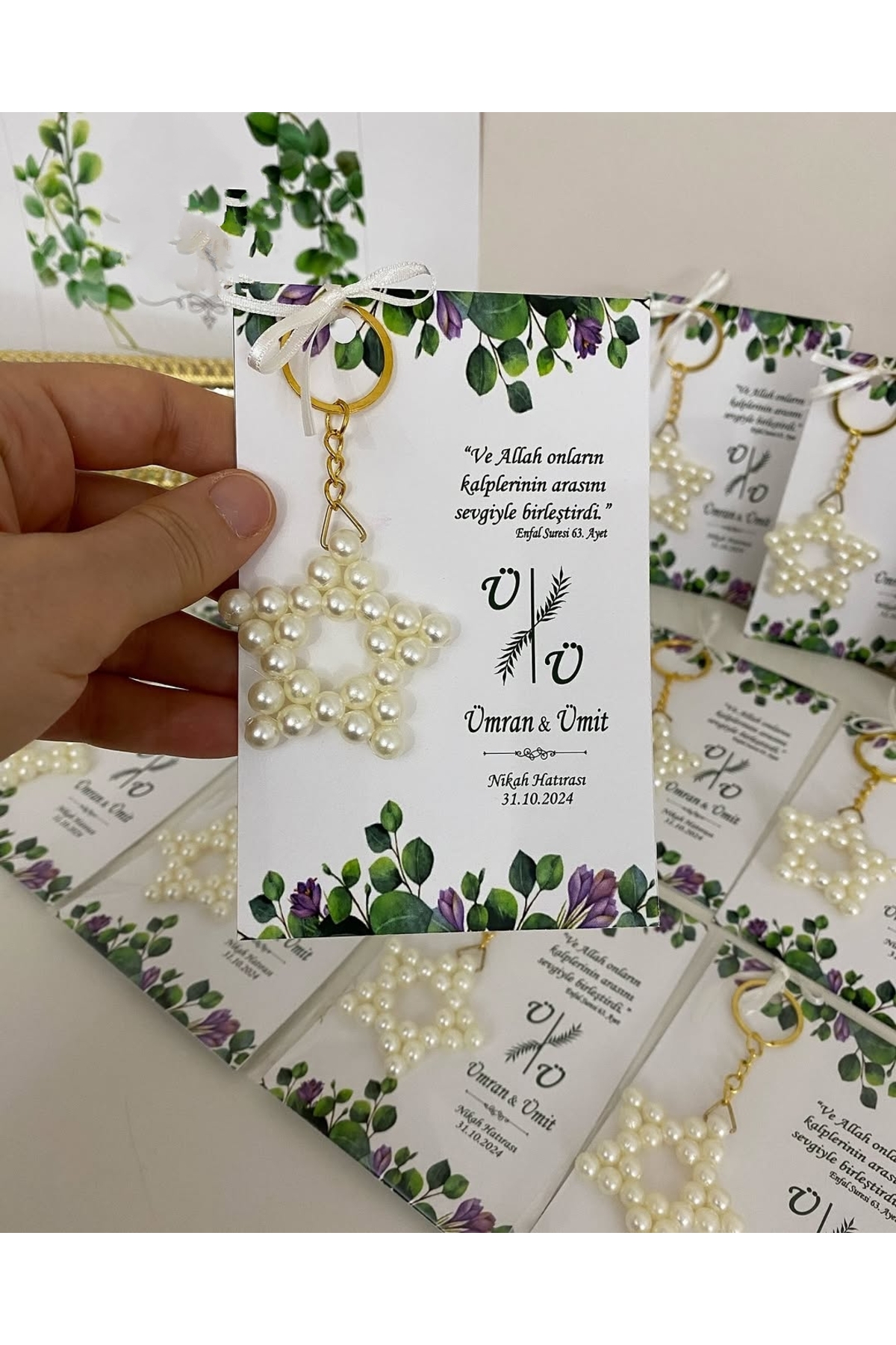 İnci Yıldız Anahtarlık Bebek, Nikah, Söz, Nişan Hediyelik - 25 Adet