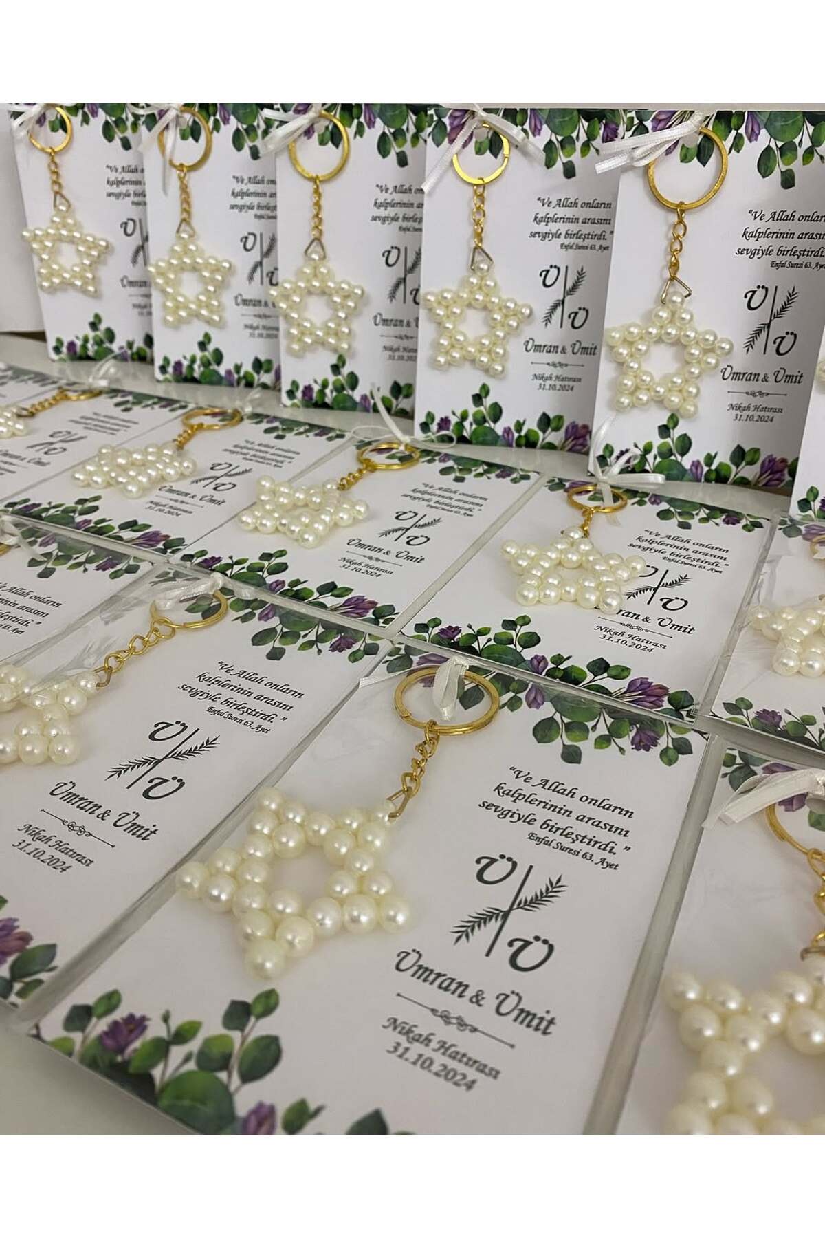 İnci Yıldız Anahtarlık Bebek, Nikah, Söz, Nişan Hediyelik - 25 Adet
