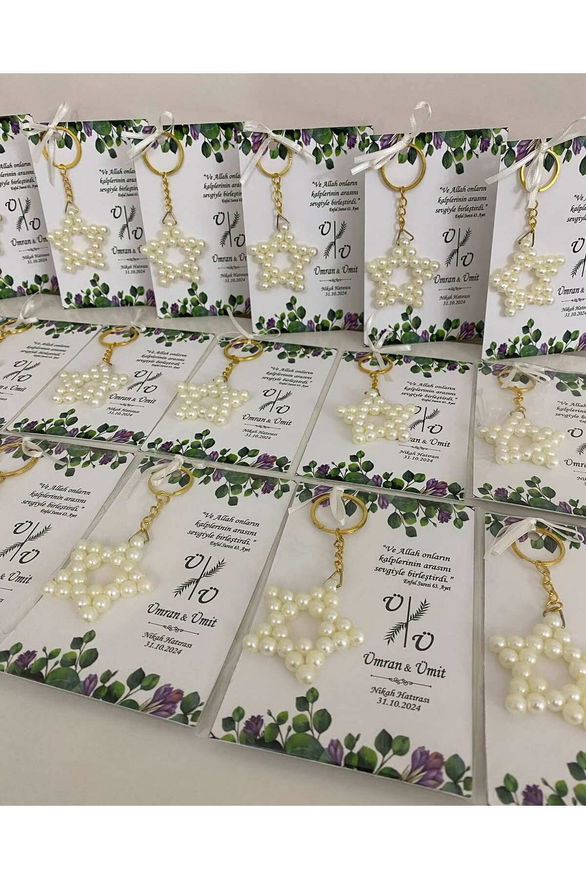 İnci Yıldız Anahtarlık Bebek, Nikah, Söz, Nişan Hediyelik - 25 Adet