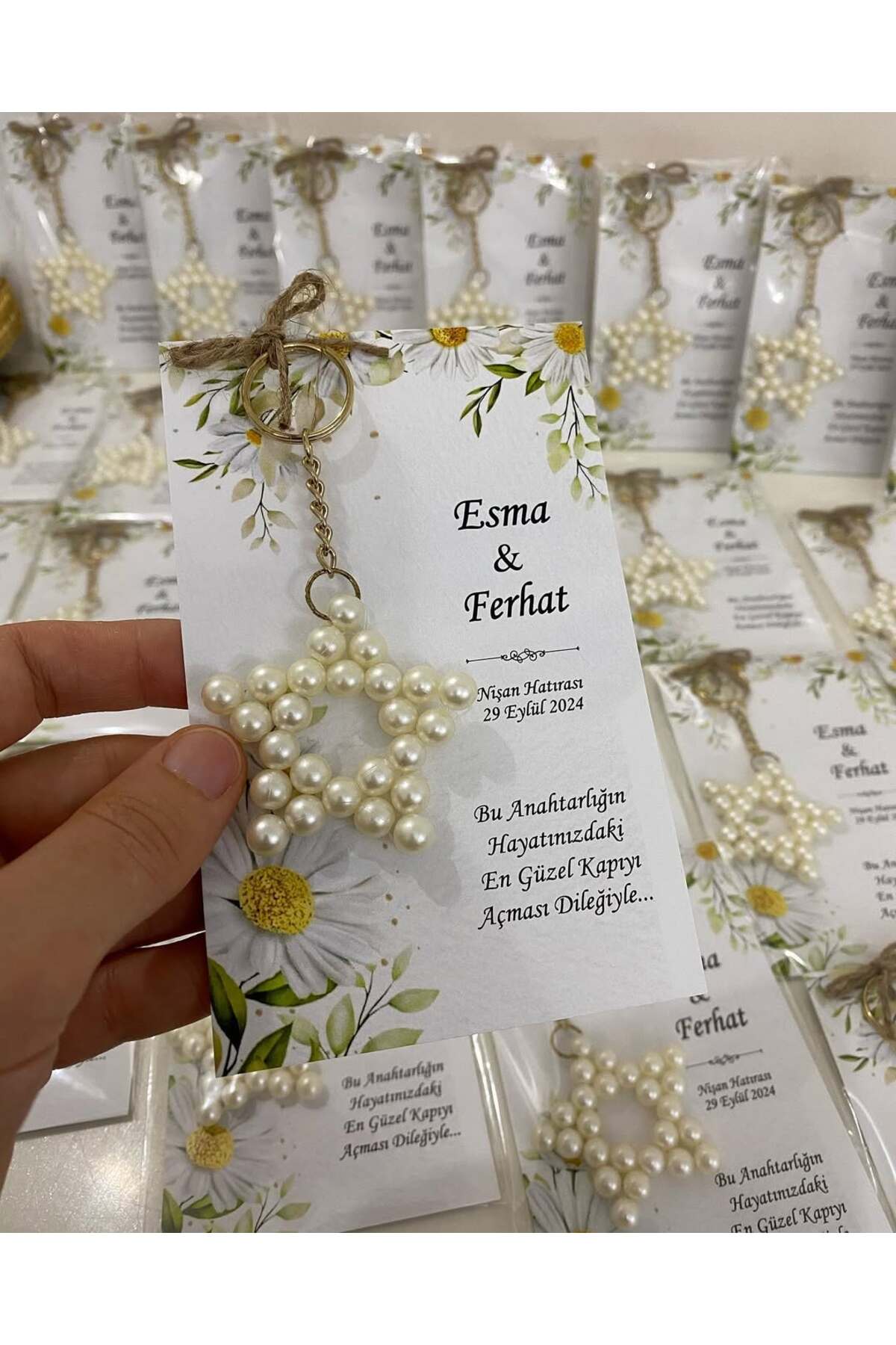 İnci Yıldız Anahtarlık Bebek, Nikah, Söz, Nişan Hediyelik - 25 Adet