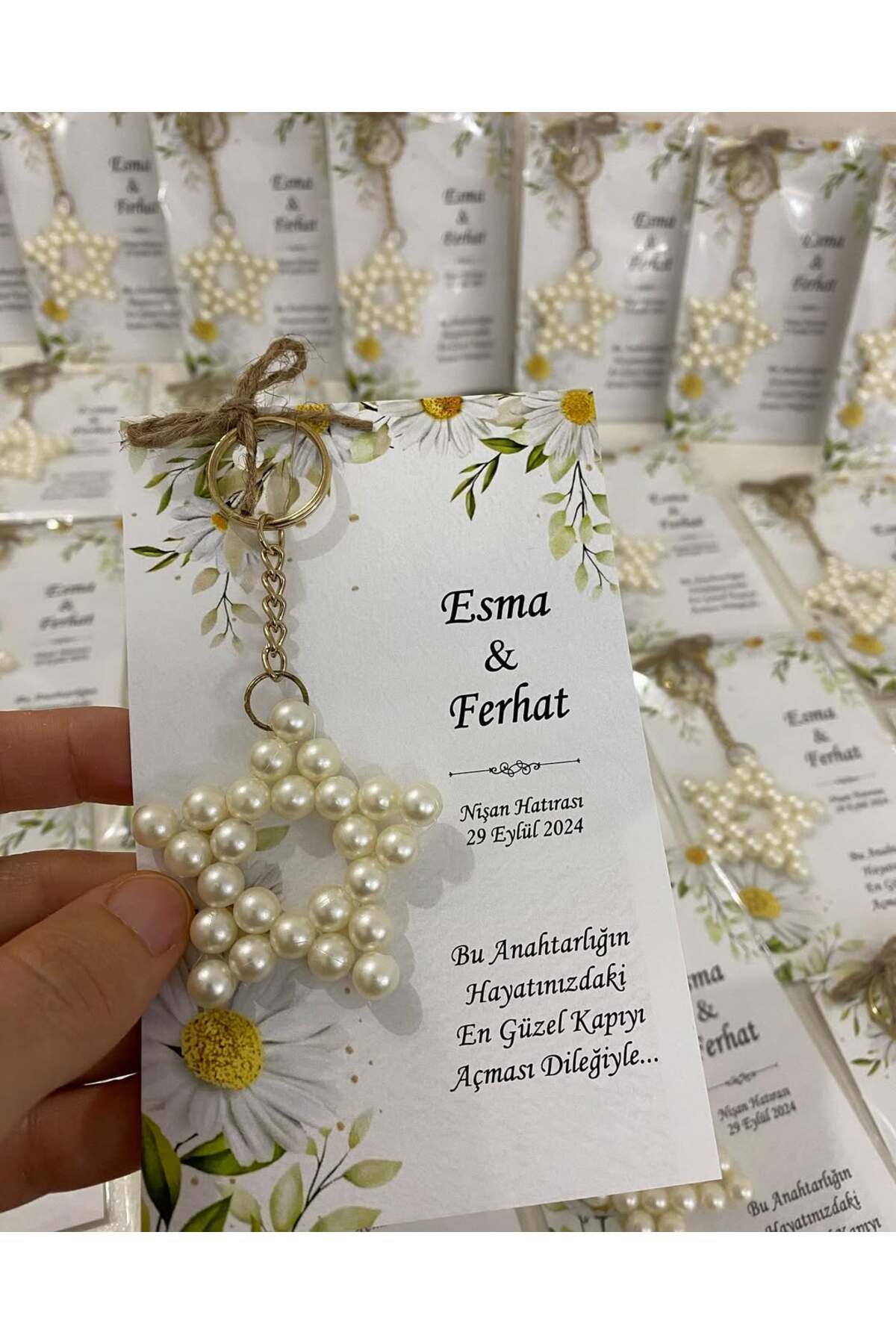 İnci Yıldız Anahtarlık Bebek, Nikah, Söz, Nişan Hediyelik - 25 Adet