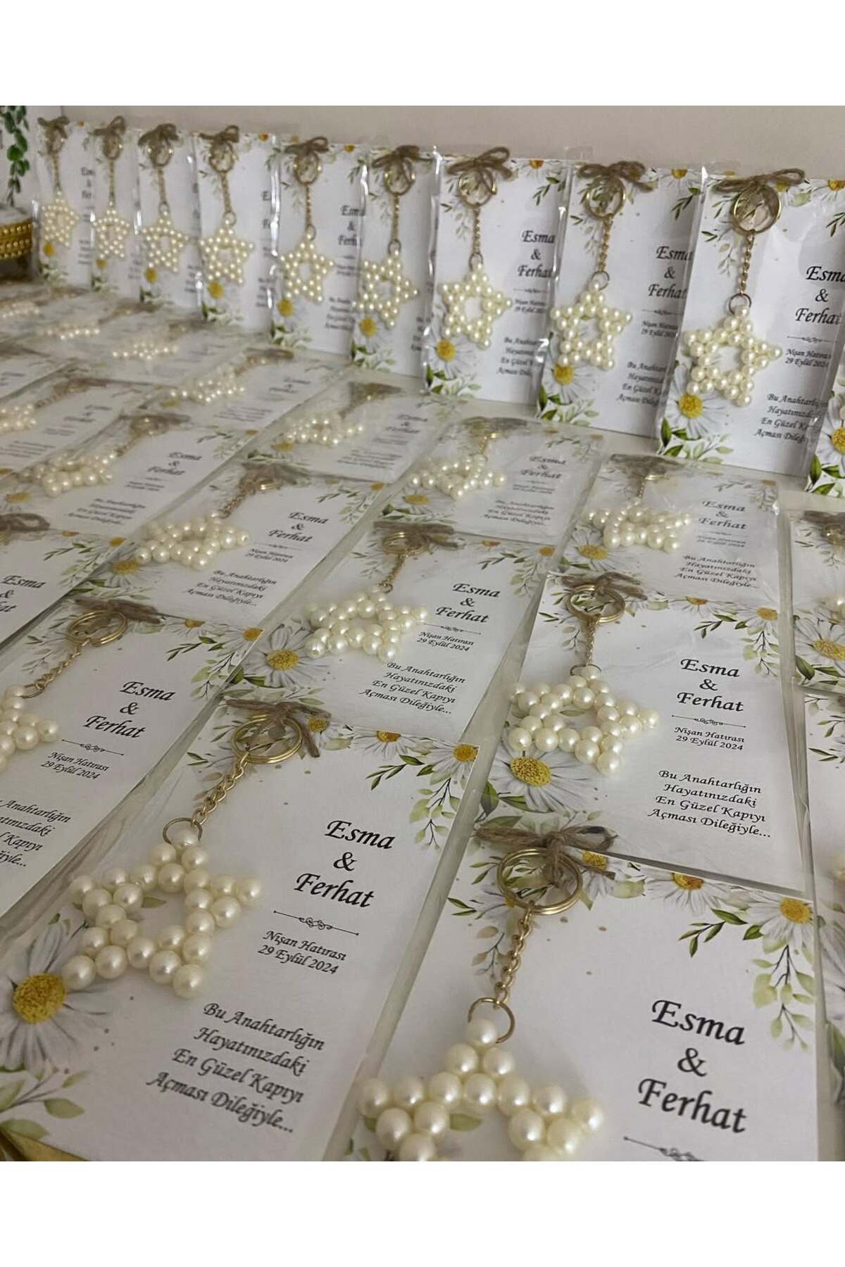 İnci Yıldız Anahtarlık Bebek, Nikah, Söz, Nişan Hediyelik - 50 Adet