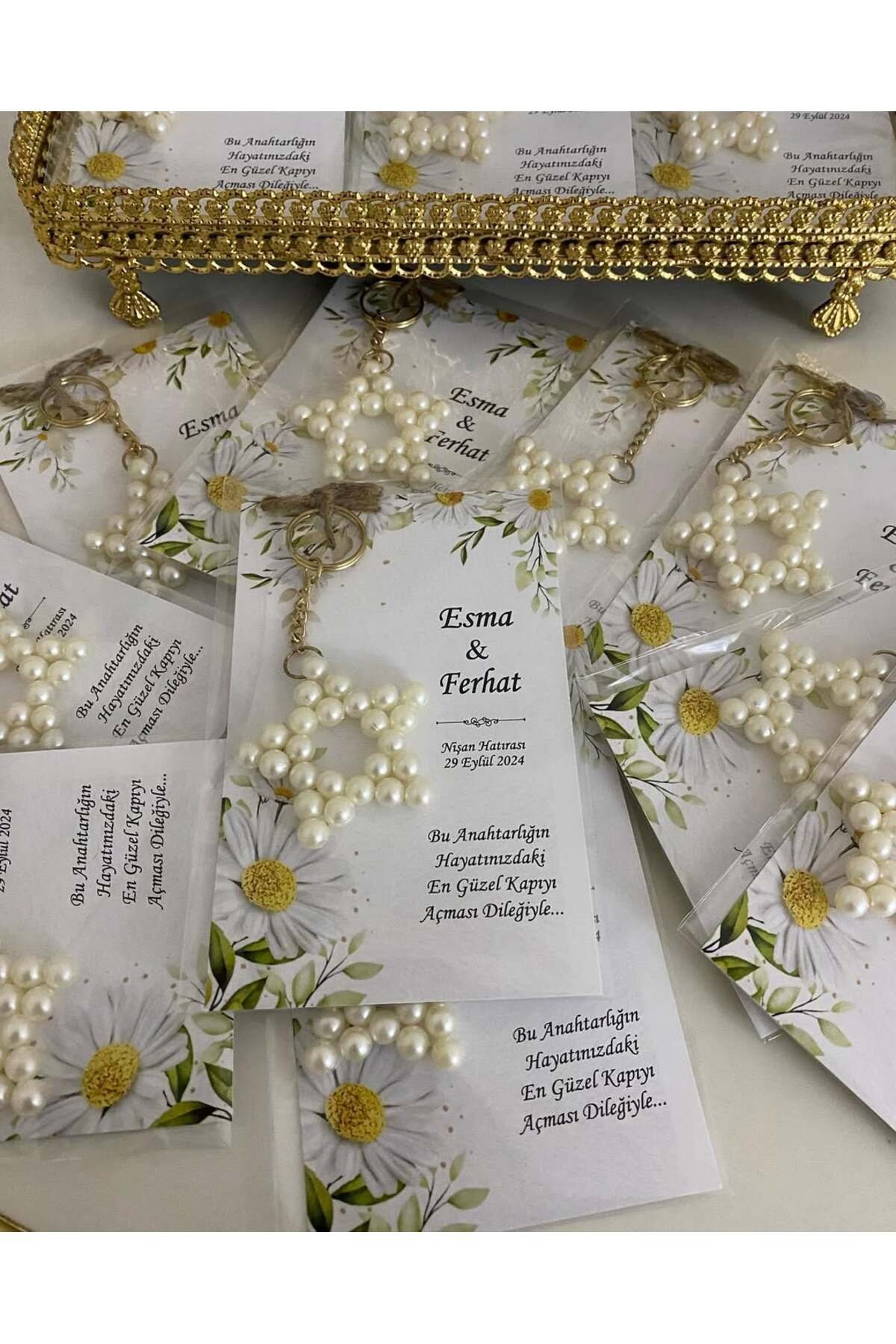 İnci Yıldız Anahtarlık Bebek, Nikah, Söz, Nişan Hediyelik - 50 Adet