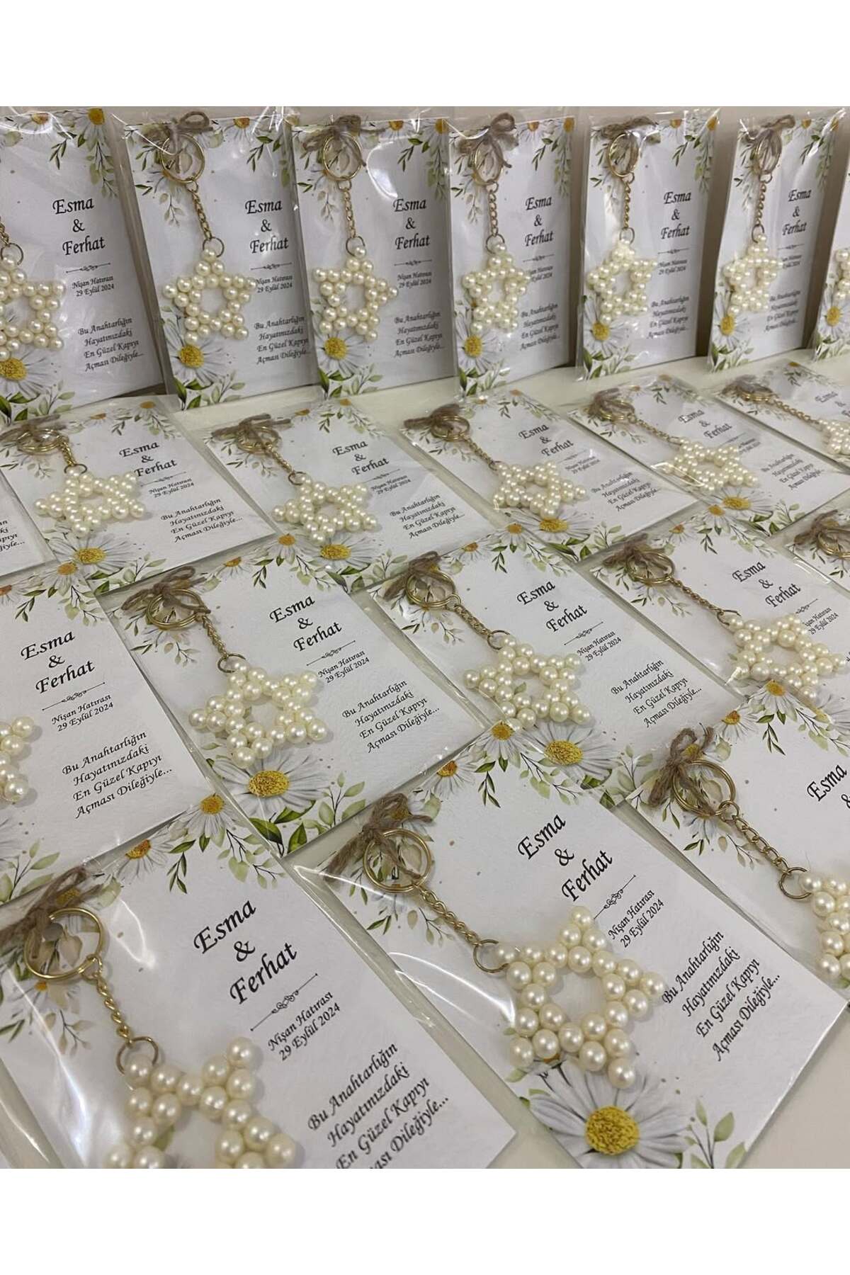 İnci Yıldız Anahtarlık Bebek, Nikah, Söz, Nişan Hediyelik - 50 Adet