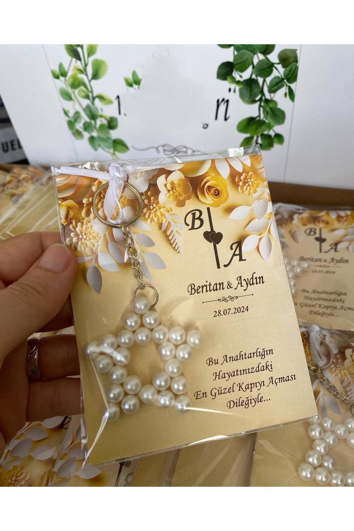 İnci Yıldız Anahtarlık Bebek, Nikah, Söz, Nişan Hediyelik - 25 Adet