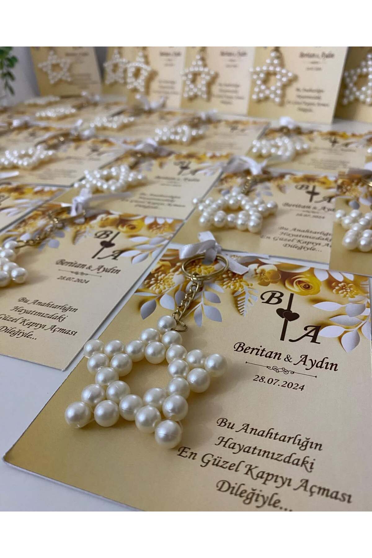 İnci Yıldız Anahtarlık Bebek, Nikah, Söz, Nişan Hediyelik - 50 Adet
