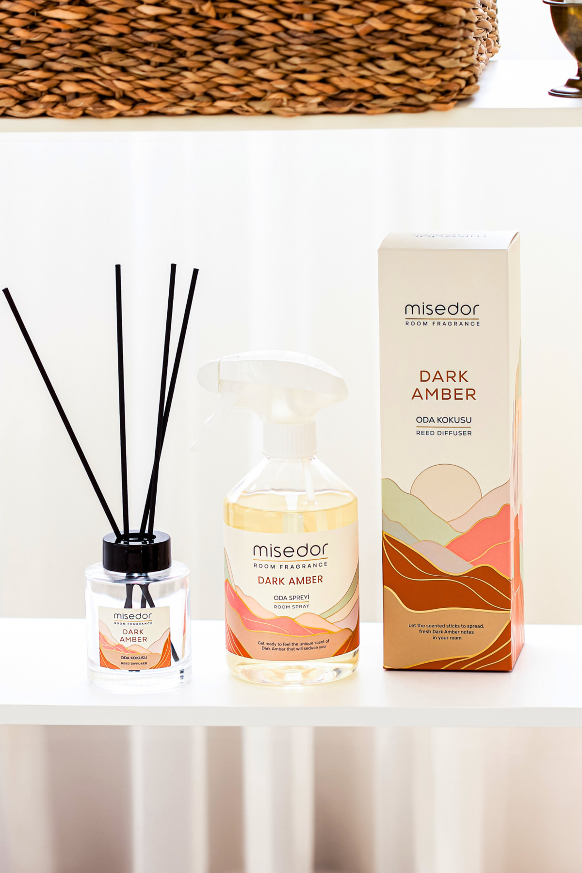 2 li Set Dark Amber Çubuklu Oda Kokusu 120 ml & Oda Spreyi 500 ml