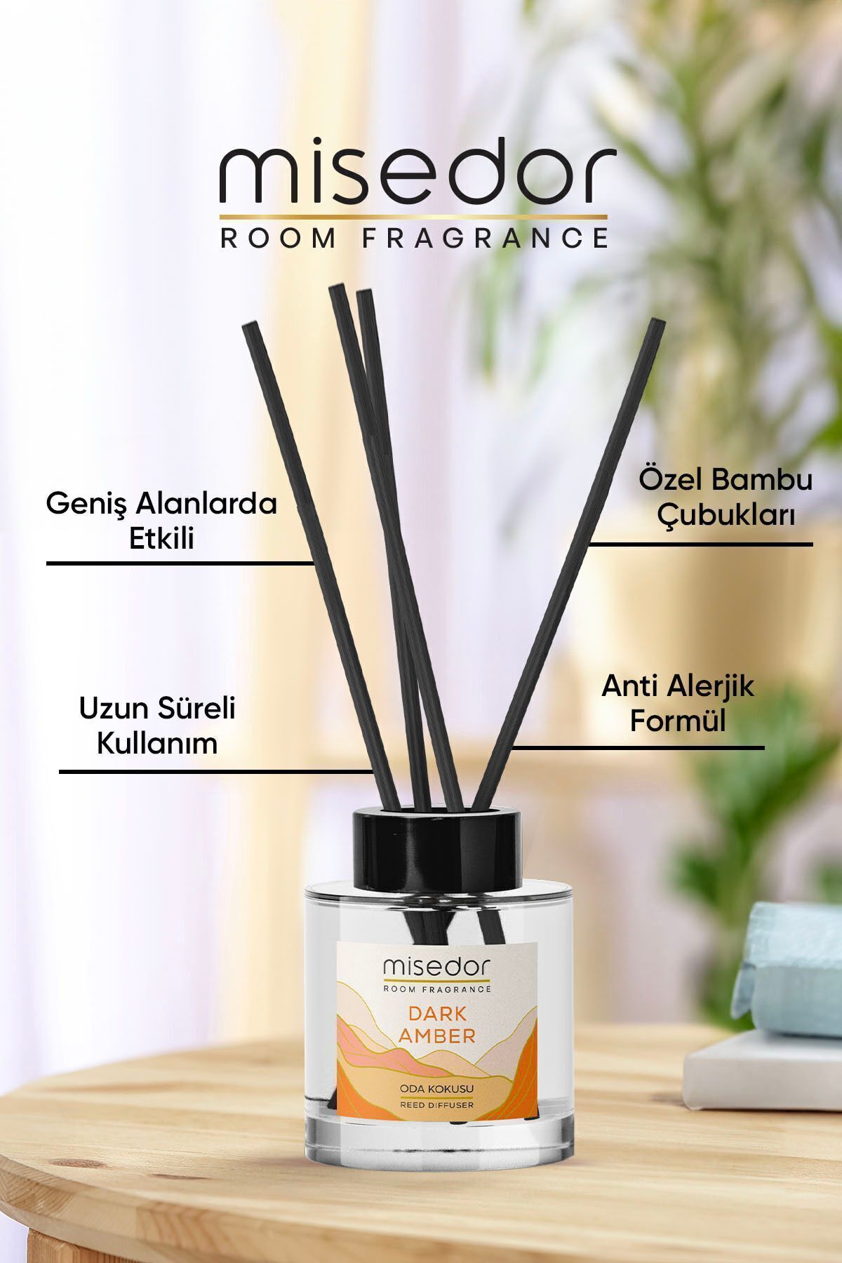 2 li Set Dark Amber Çubuklu Oda Kokusu 120 ml & Oda Spreyi 500 ml