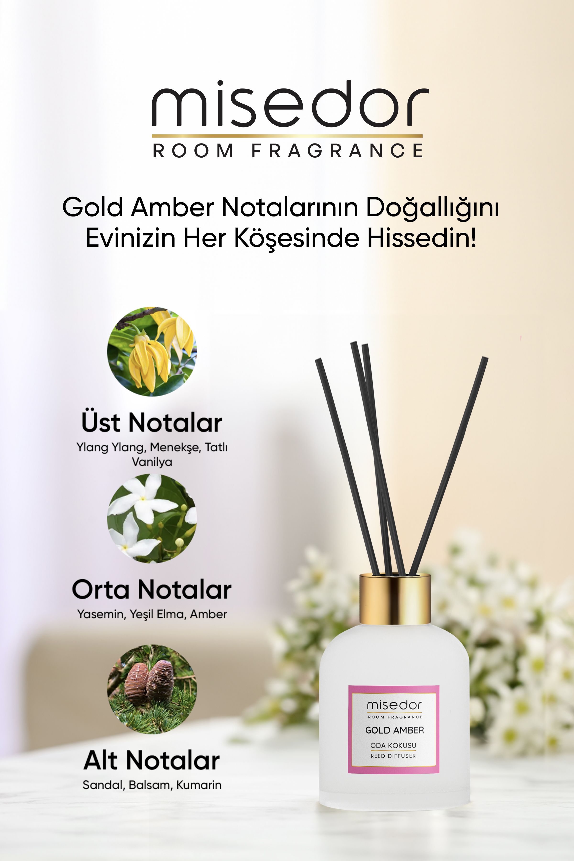 Misedor Gold Amber Çubuklu Oda Kokusu 120 ml