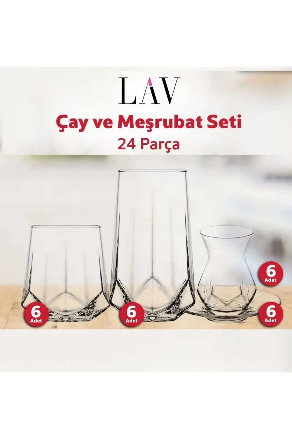ALYA Set 24 Parça Meşrubat Bardağı ve Çay Bardağı Seti