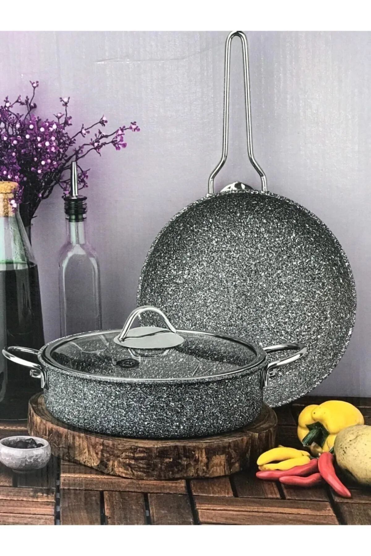 Taç Ultra Classic 3 Parça Granit Tencere & Tava Seti Gri