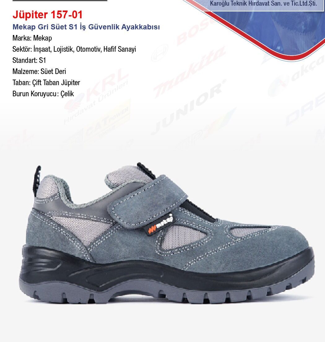 Jüpiter 157-01 Mekap Gri Süet S1 İş Güvenlik Ayakkabısı