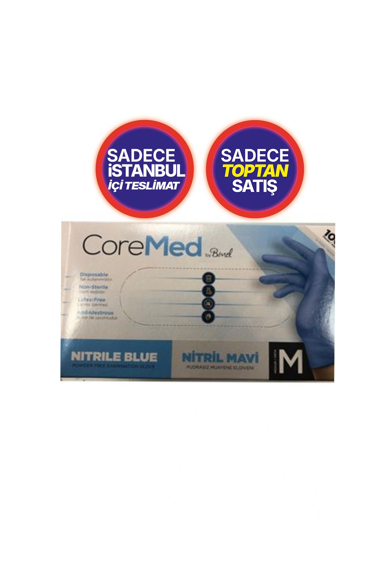 Nitrile Pudrasız Mavi Eldiven M Beden 100'lü