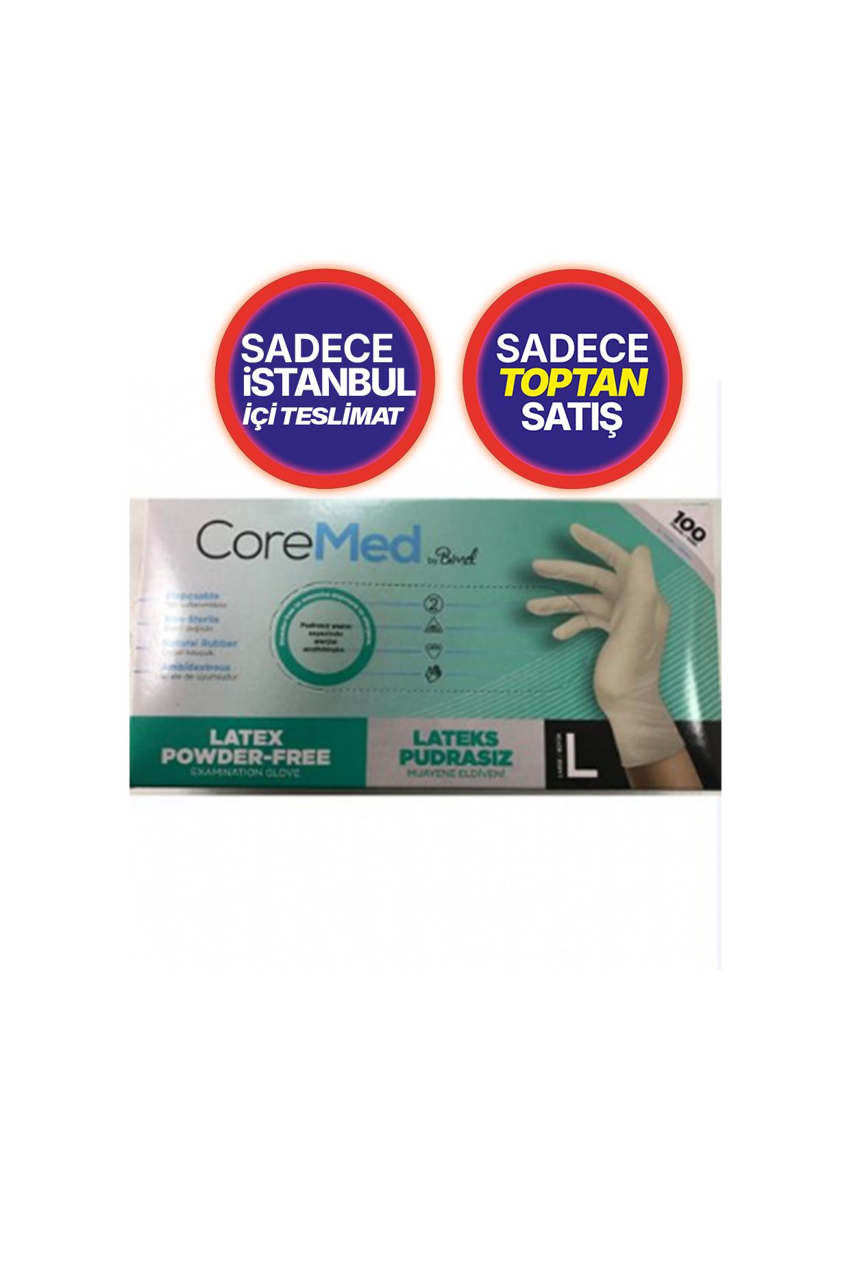 Lateks Pudrasız Eldiven 100'lü L Beden 1 Paket
